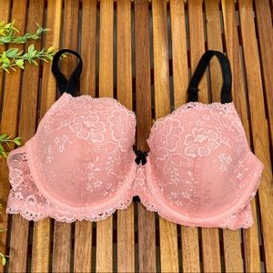 VS Dream Angels Lined Demi Pink Black Lace Bra 34D